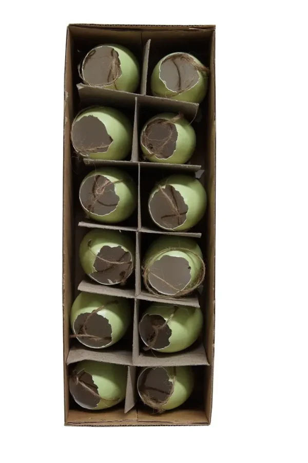 Chicken eggs open with rope misty green