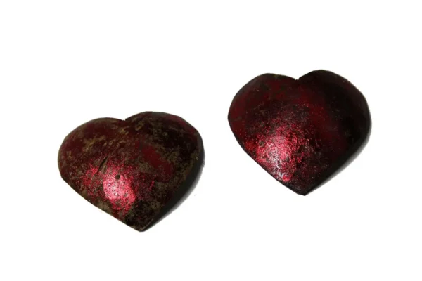 Coconut shell hearts 5 cm patina red