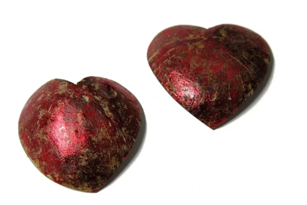 Coconut shell hearts 10 cm patina red