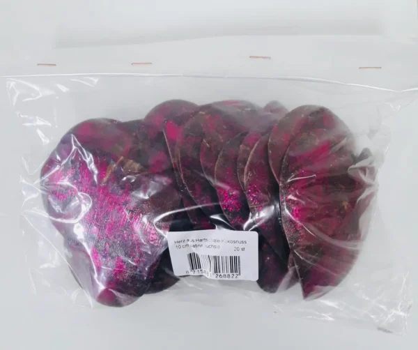 Coconut shell hearts 10 cm patina fuchsia