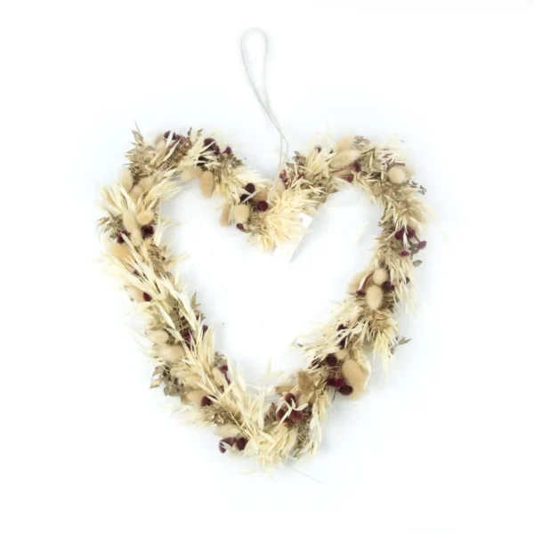 Heart open lagurus/ruscus/wild oats mixed 35 cm bleached/natural