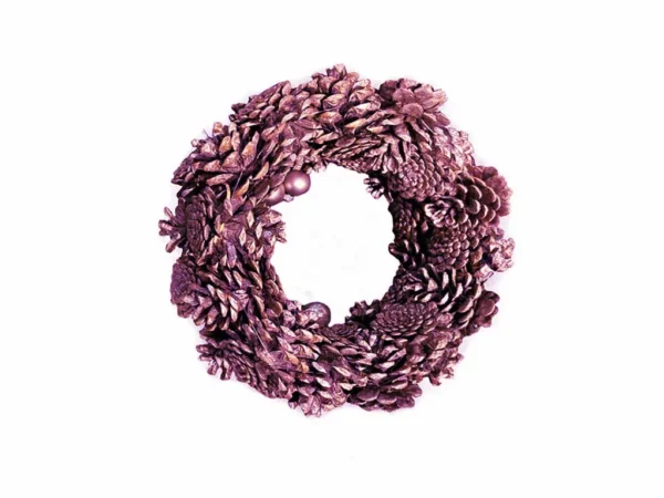 Candle holder round pine cones 25-28 cm metallic berry