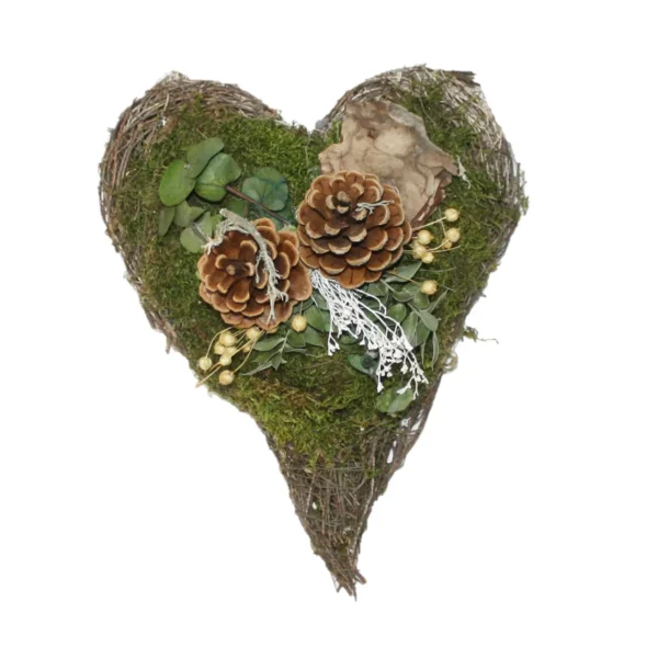 Heart flat moss/thyme 30x25 cm with deco mix 26 natural