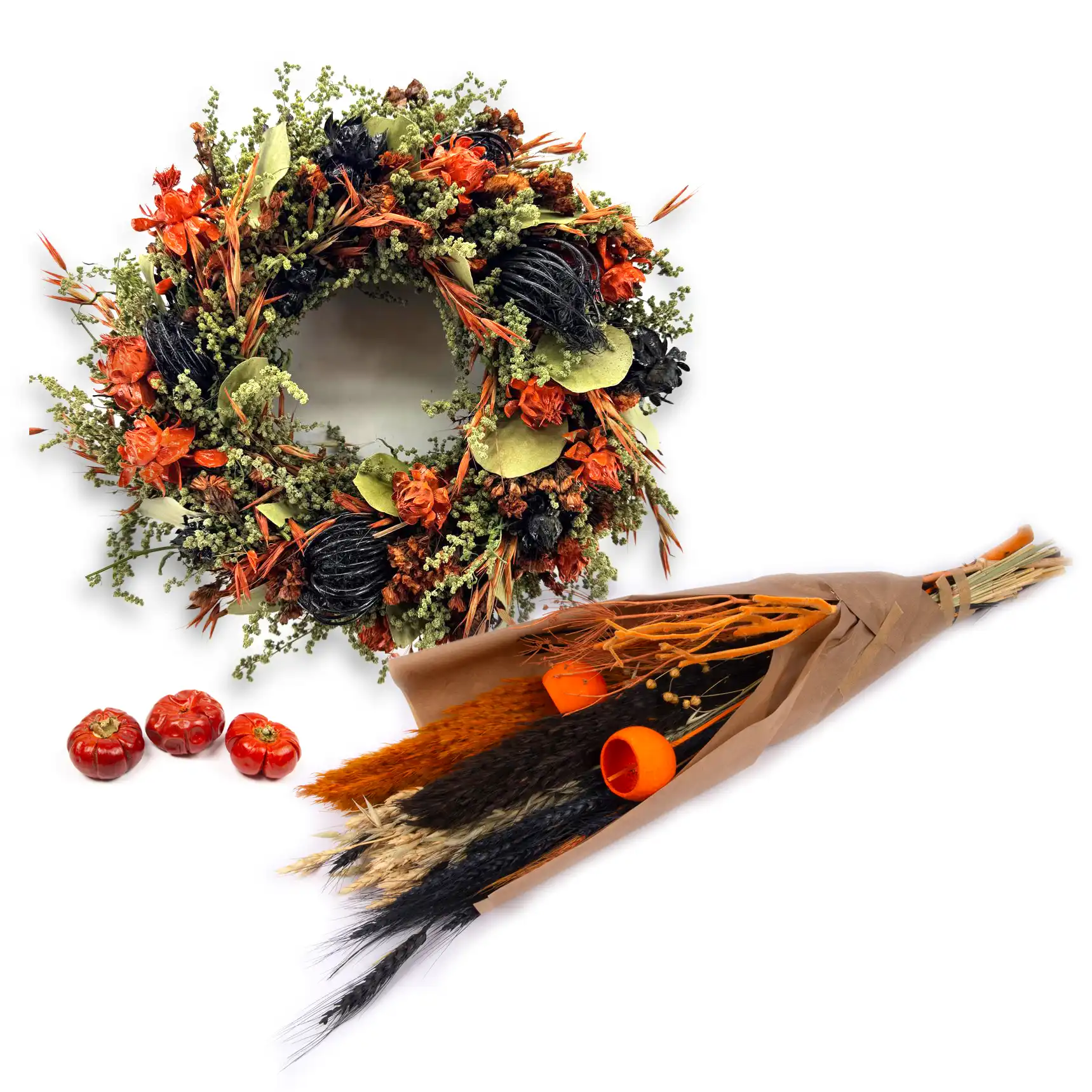 Halloween trio: limited edition with wreath, bouquet and solanum