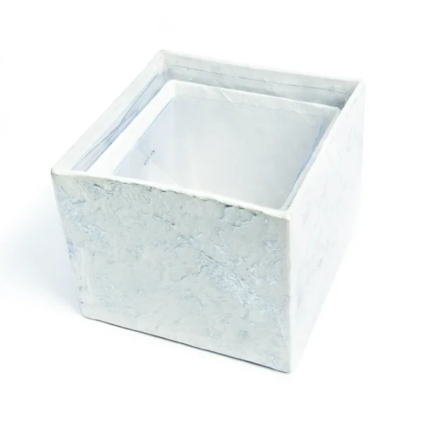 Bin mulberry bark 12,5x12x10 cm with design white/silver